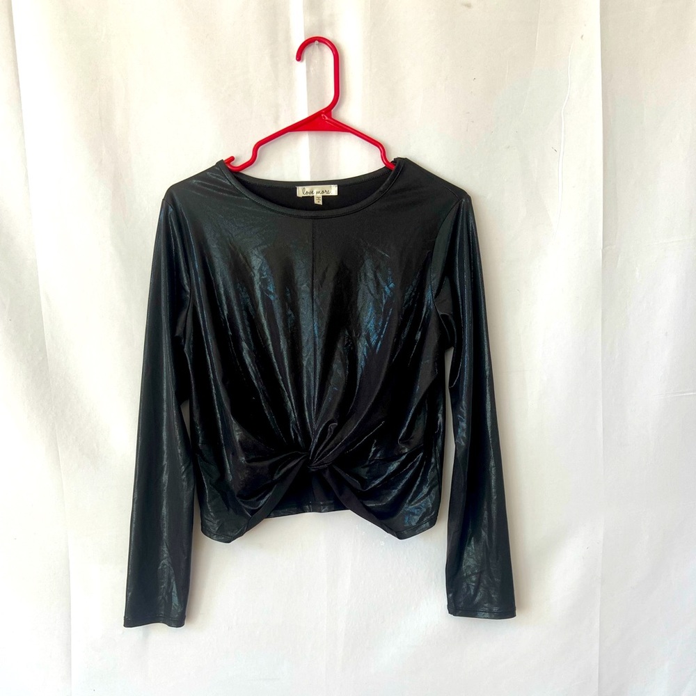 Black, Holographic-ish Long-Sleeved Crop Top